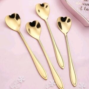 Set of 4 Heart-Shaped Gold Stainless Steel Spoons